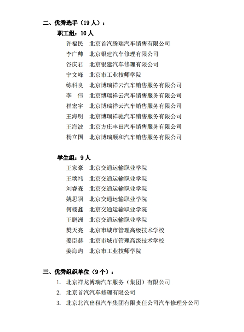 北京汽车维修行业协会关于汽车维修服务职业技能竞赛表彰决定(图4)