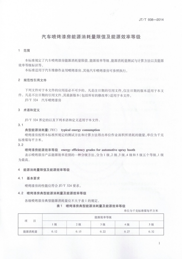 JT-T 938-2014 汽车喷烤漆房能源消耗量限值及能源效率等级(图4)